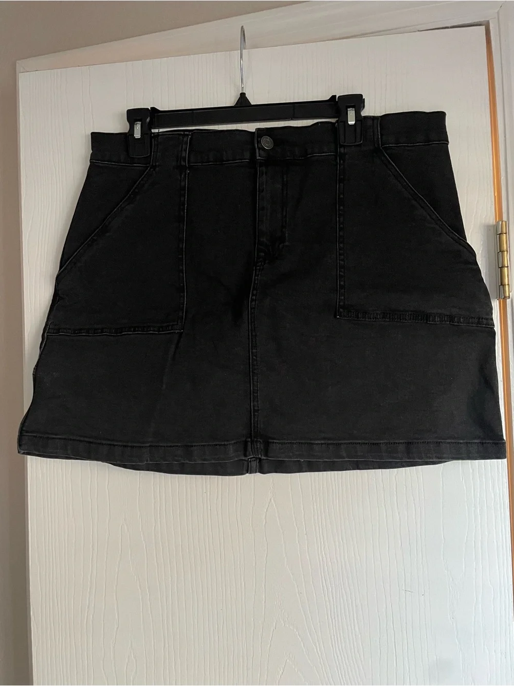 Black Denim Mini Skirt - Women's Casual Pocket Skirt